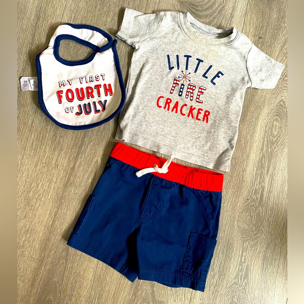 12 Month boy Fourth Of July outfit!🎆 and “My 1st Fourth of July Bib included